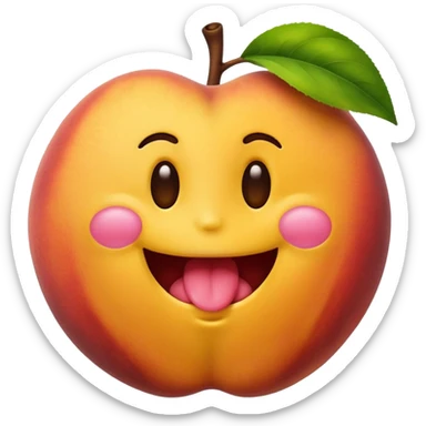 A smiley emoji licking a brown peach emoji sticker