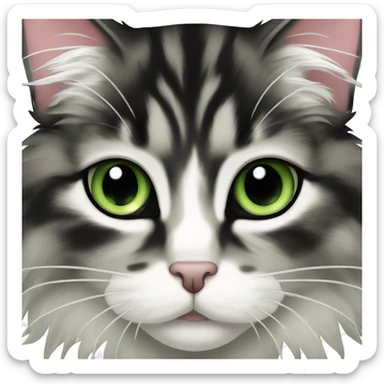 Black and white sad maincoon cat green eyes sticker