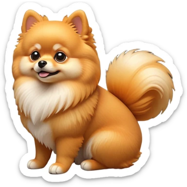 cinematic-[pomeranian]-realistic-full-body-sitting-emoji,-tail-resting-loosely-beside-its-paws,-head-tilted-dramatically, -fluffy-[orange]-fur,-simplified-yet-realistic-focused-features,-highly-detailed,-glowing-with-an-almost-sarcastic-glow sticker