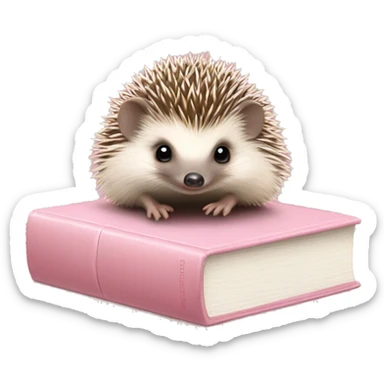 Baby hedgehog on top of closed light pink book sticker