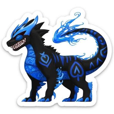 Black and Blue Venom-Stitch-Charizard-Salandit-Sneasel-fusion, full body, tribal markings  sticker