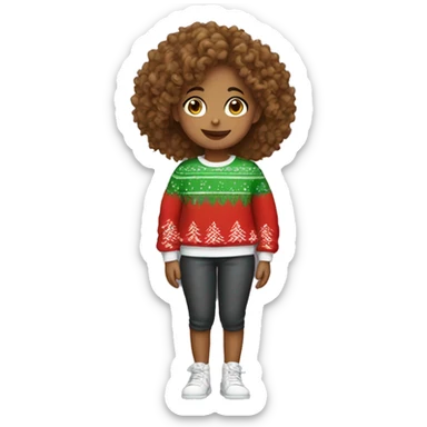 curly girl with a Christmas sweatshirt sticker