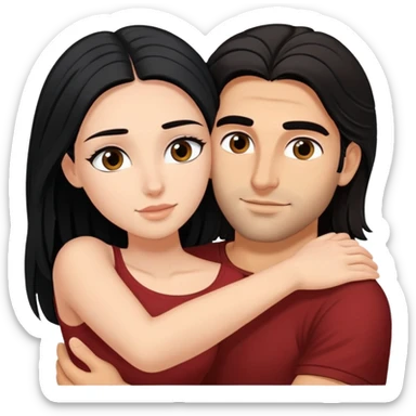 beautiful woman with black long hair and long eyelashes, hugging attractive Greek man with mid length dark hair  sticker