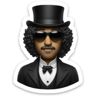 Man with a top hat and black sunglasses and long curly hair  sticker