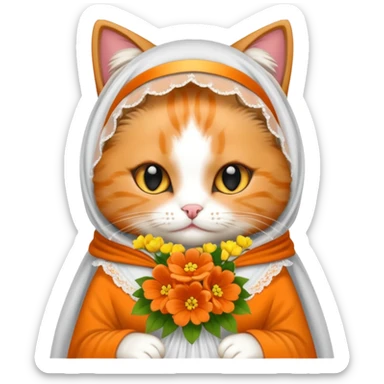 Cat bridesmaid with flowers and white veil sticker