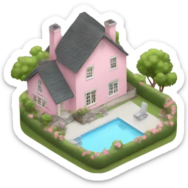 light pink cottage with swimming pool  sticker