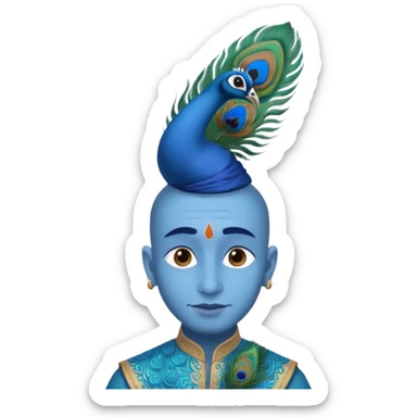 A man with blue skin peacock feather in head wearing dhoti kurta  sticker