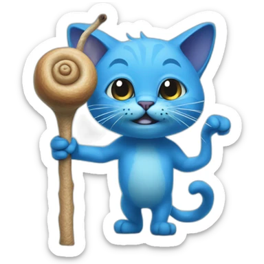 Blue smurph Cat with a snailon a stick sticker