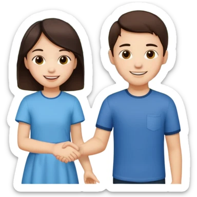 brunette boy holding Asian girl’s hand sticker