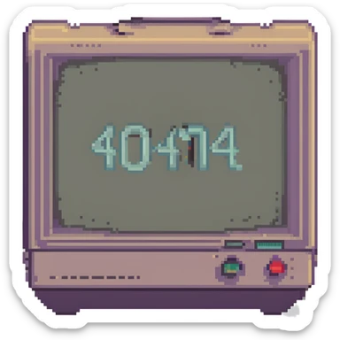 CRT screen cracked with a blinking “404” sticker