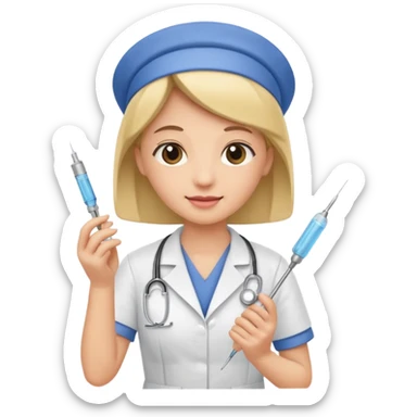 nurse holding vaccination needle sticker