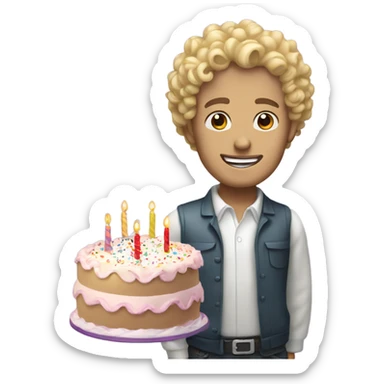  Blonde curly headed white man standing over a birthday cake sticker