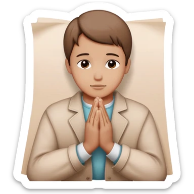 Person with praying hands next to paper with "Dear God" written on it sticker