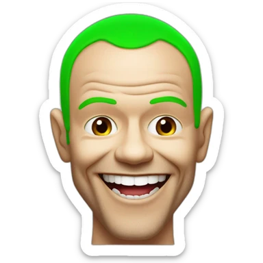 Michael “Flea” Balzary face, with neon green hair, smiling with gap front teeth, bass player for Red Hot Chili Peppers sticker