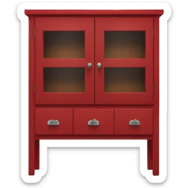 Realistic front facing red hanging kitchen cabinets and counter.  sticker