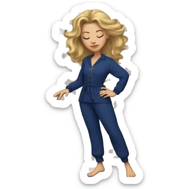 sleeping beauty but with crazy bed head that is long, and brownish blonde. she is in a matching navy blue pajama set sticker