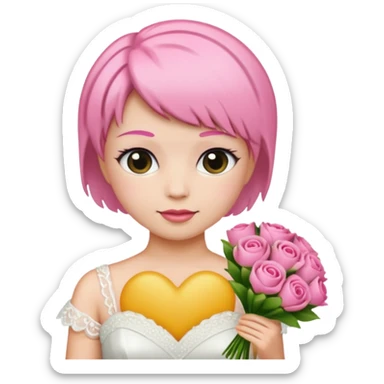pink short haired bride with bouqet sticker