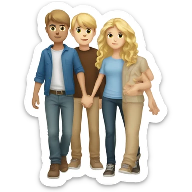 blonde girl with brunet boys holding their hands sticker