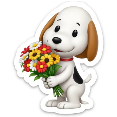 Snoopy holding flower bouquet sticker