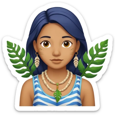 ancient girl wearing fish bone necklaces and leaf shirt sticker