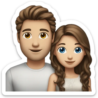 Brunette blue-eyed Couple (Guy has straight long brown hair) (girl has wavy hair) sticker