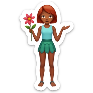 A flower like a monster with arms and legs, the body is a little bit black and the another bit brown like a demogorgon the head part red sticker