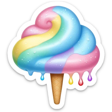 Rainbow cotton candy with glossy, dewy surface and reflective sugar crystals sticker