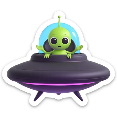 cute alien inside a flying saucer sticker