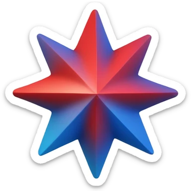 a simple star in 3d with a gradient blue and red inclinate 45 degrees sticker