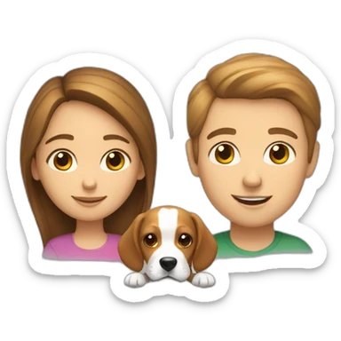 Brown hair White boy and girl with beagle Sit on couch sticker