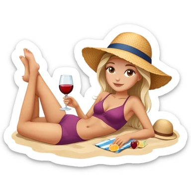 white girl laying on the beach with glass of wine sticker