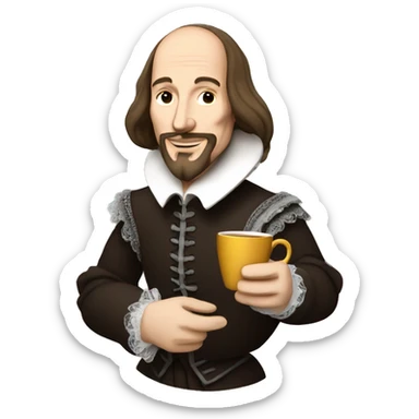 William Shakespeare holds a cup of tea in his hand sticker