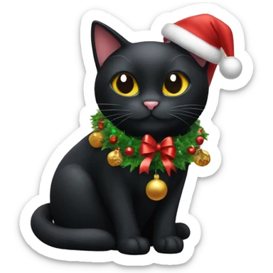 Black cat with Christmas decorations  sticker