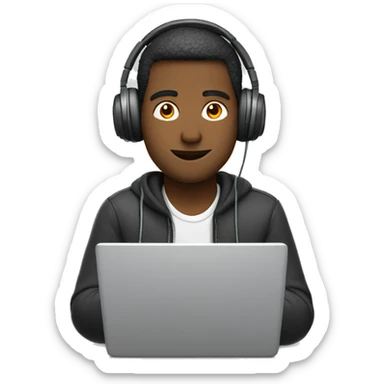 man with laptop and headphones only upper part of body  sticker