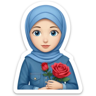 Turkish beautiful finish Konya girl blue eyes with denim hijab islamic dress and had on her hand denim rose bag sticker
