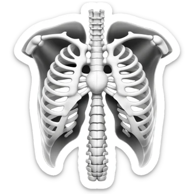 3D render of Ribcage, X-Ray imaging aesthetic, translucent materials showing internal structure, skeletal chest bones in high contrast black and white, medical scan style, Apple emoji style, isolated on white background --v 6.0. sticker