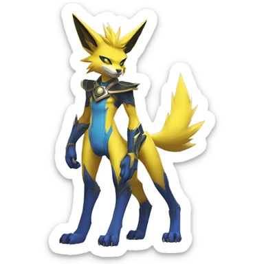 Yellow Anthro Edgy Cool Sonic-Zeraora-Anubis-Renamon-Jolteon-Pokémon-Fakémon with shiny blue markings Full Body Detailed High Quality  sticker