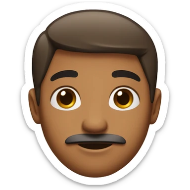 a brown skin face and a short black hair and honey eyes and thin mustache sticker