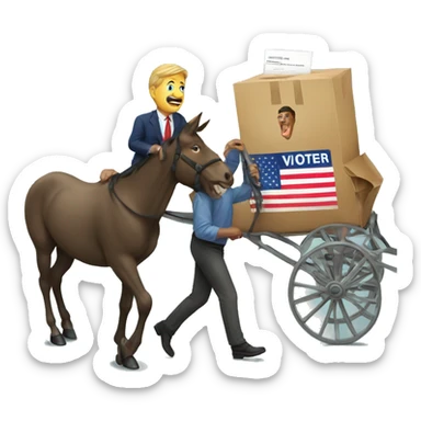 Voter getting off of mule.  sticker