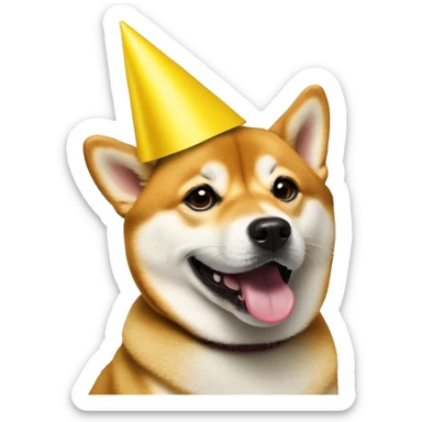 Shiba Inu in a yellow birthday hat sticker