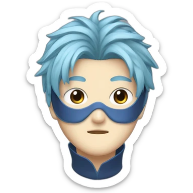 Satoru Gojo with blue hairs and eyes mask hiding his eyes sticker