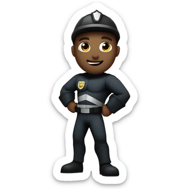 Firefighter in black bunker gear posing like Superman sticker