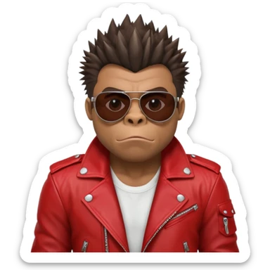 gorilla with Tyler Durden's look: spiky hair, red leather jacket, sunglasses, rebellious expression sticker