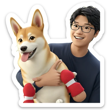 playful boy with shiba inu sticker