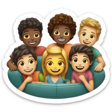 a group of friends watching tv together in a circle smilling sticker
