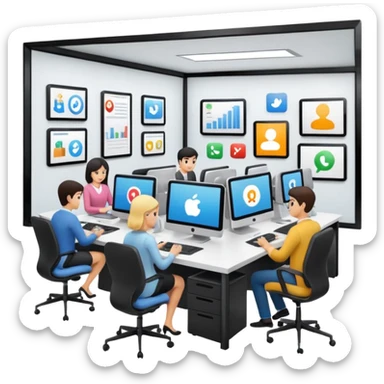 the AI-Enabled Workplace, open office with AI assistants, people using smart devices sticker