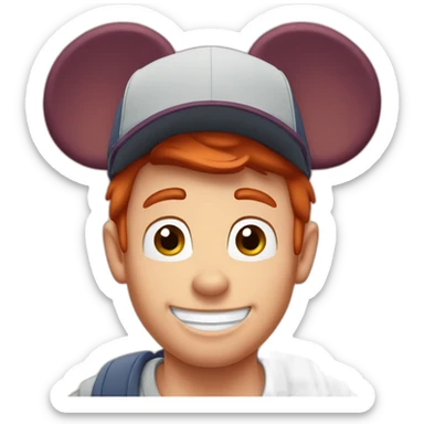 Redhead guy going to Disney world with Mickey ears sticker