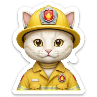 Fireman white Cat, yellow cloth sticker