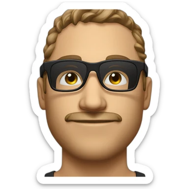 Guy in his 30’s, wearing a tank top, black squared glasses frame e mustashe wet from sticker