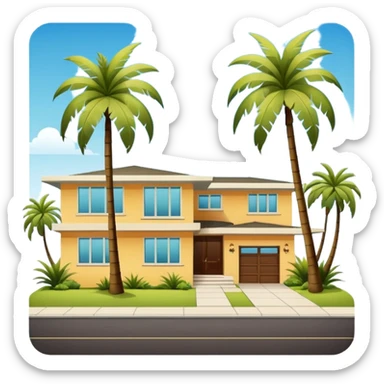 Mid century modern home with palm trees sticker